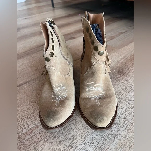 Dingo tan suede fringe lonestar cowboy cowgirl boots booties - Picture 5 of 10